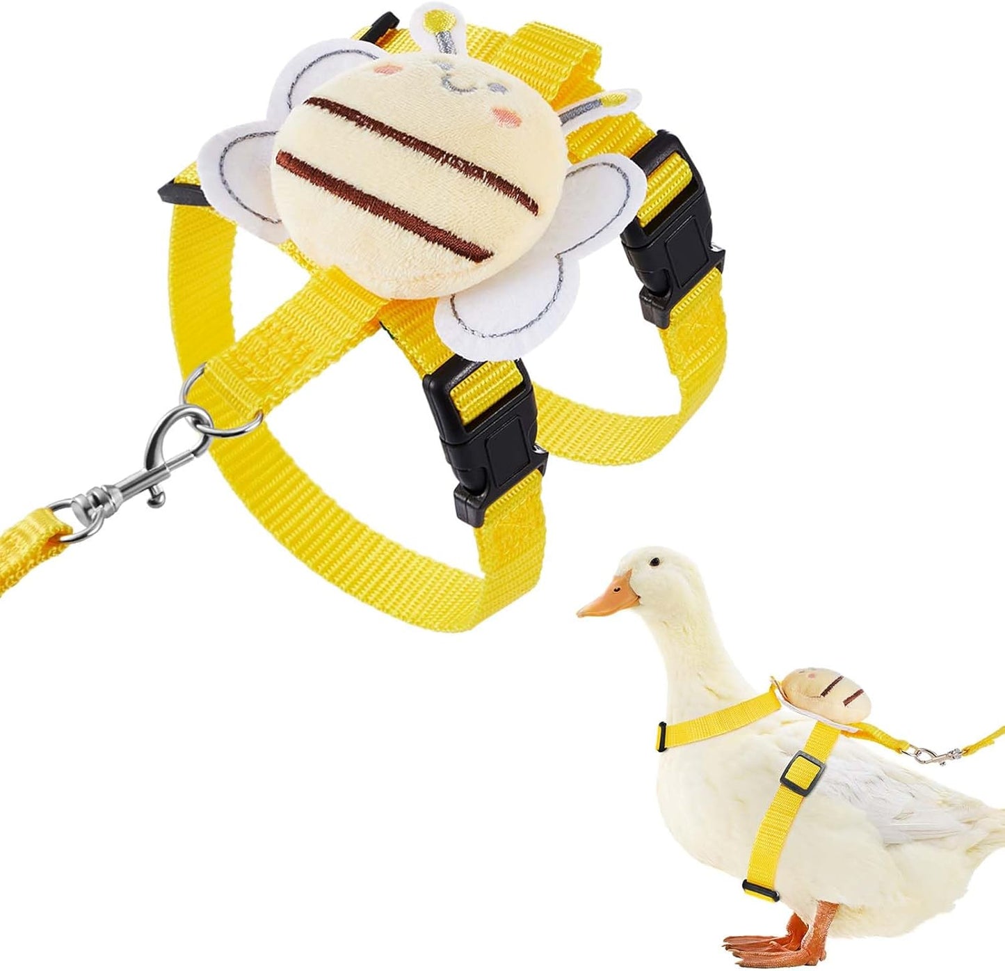 Duck Harness Leash Set Duck Harness and Leash for Real Ducks Adjustable Walking Rope Pet Cute Pattern Outdoor Traction Rope for Chicken Rabbit Small Animals(S,Bee)