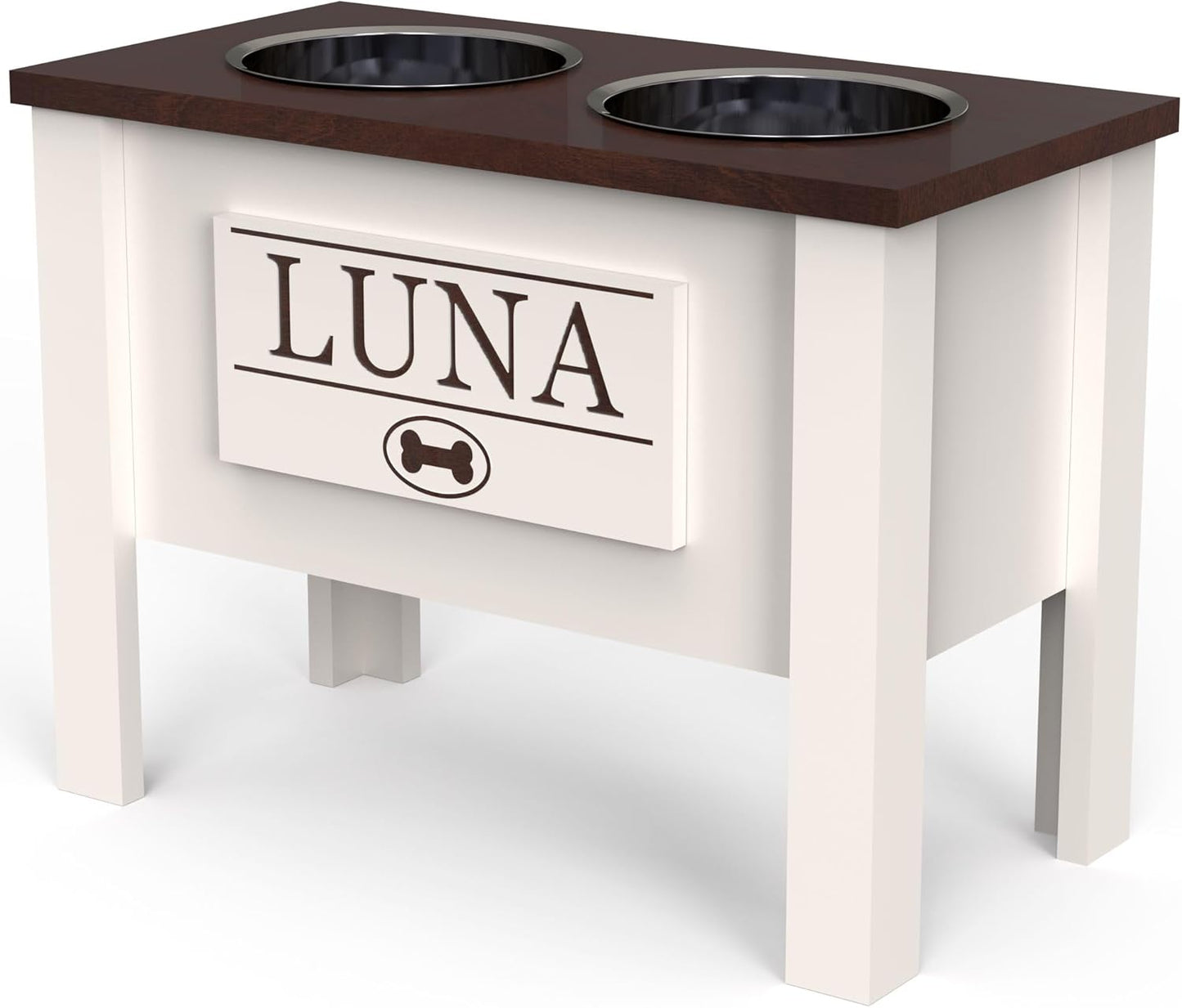 GrooveThis Woodshop - Personalized Elevated Dog Bowl Stand for Large, Medium, Small, X-Small Dogs - Stainless Steel Food and Water Bowls - Raised Dog Dish (X-Large, Brown)