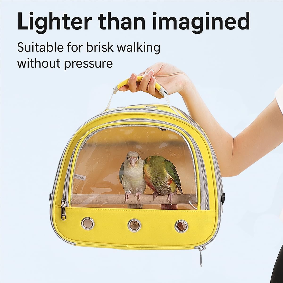 Bird Carrier,Bird Cage Parakeet Parrot Budgie Carrier Backpack for Small Birds, Travel Bird Cages with Perch, Transparent Ventilation Cockatiels, Lightweight Pet Carrier for Outdoor Use(Yellow)