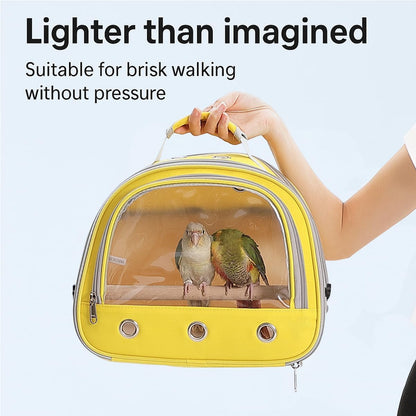 Bird Carrier,Bird Cage Parakeet Parrot Budgie Carrier Backpack for Small Birds, Travel Bird Cages with Perch, Transparent Ventilation Cockatiels, Lightweight Pet Carrier for Outdoor Use(Yellow)