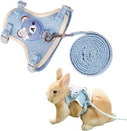Rabbit Harness and Leash Set Adjustable Bunny Harness Leash Ferret Harness Guinea Pig Harness Ferret Leash for Small Pets Walking Outdoor (Medium,Blue)