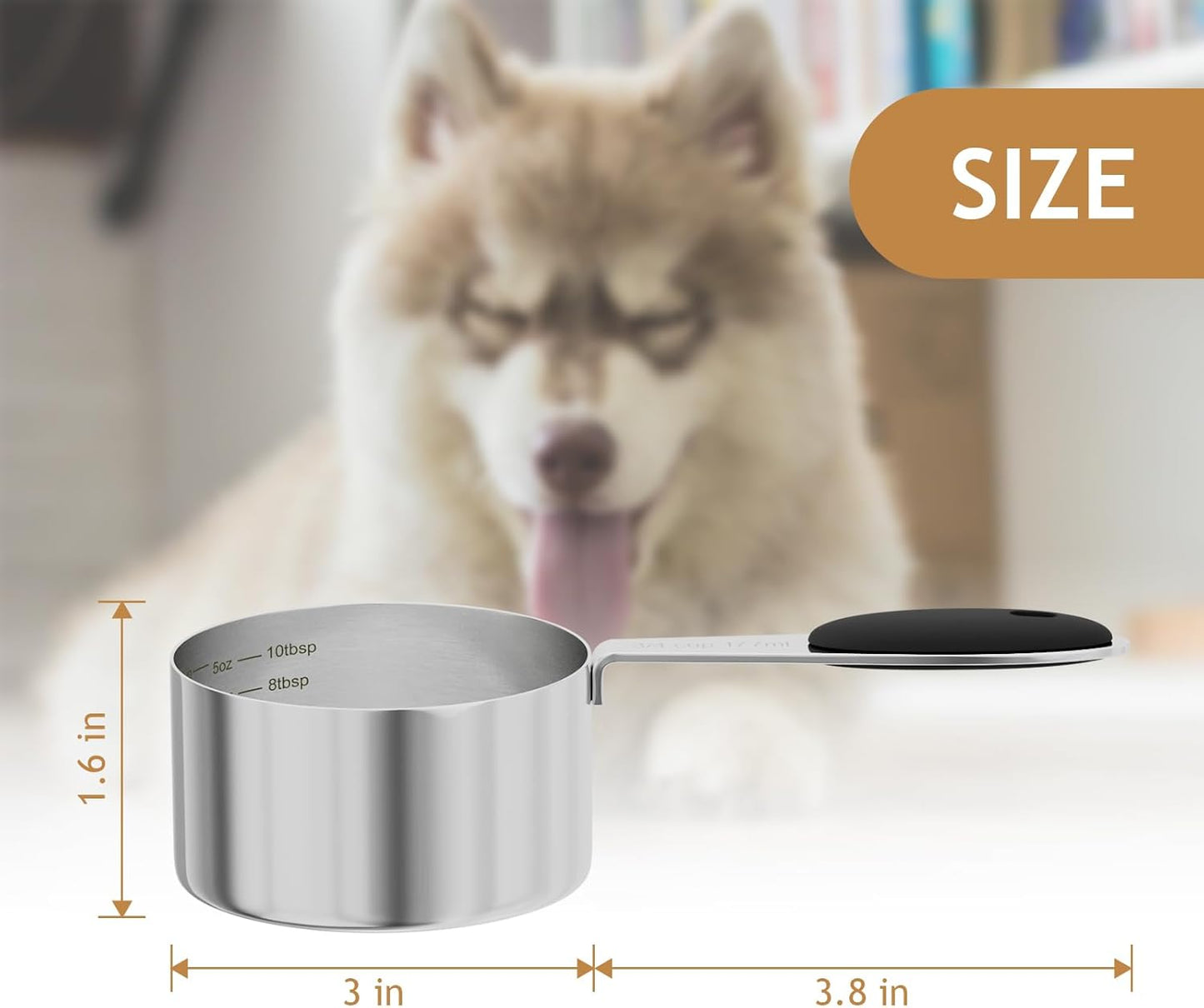 2PCS 3/4CUP(177ml) Dog Cat Food Scoop, Stainless Steel Measuring Cup, Metal Pet Scooper with Inner Precision Scale Measurement