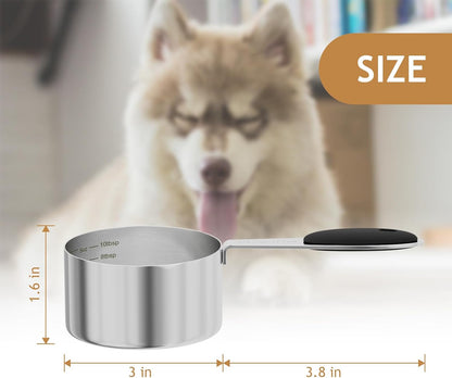 1PCS 3/4CUP(177ml) Dog Cat Food Scoop, Stainless Steel Measuring Cup, Metal Pet Scooper with Inner Precision Scale Measurement
