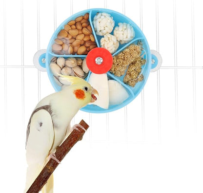 Bird Creative Foraging System Wheel Seed Food Ball Rotate Training Toy for Small and Medium Parrots Parakeet Cockatiel Conure (Blue)