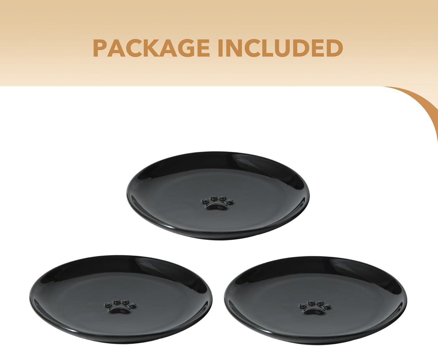6.1'' Ceramic Wide Cat Dishes, Set of 3 Ceramic Cat Bowls, Indoor Kitten Feeding Wet & Dry Shallow Food Dish Anti Whisker Fatigue(3 Pcs, Black)