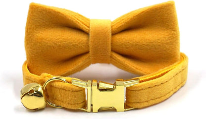 Personalized Cat Collar with Bells,Velvet Customized Small Cat Collar with Name Tag,Pet Collar with Name Phone Number Engraved ID Tags for Boy and Girl Kitten Cats (Turmeric)