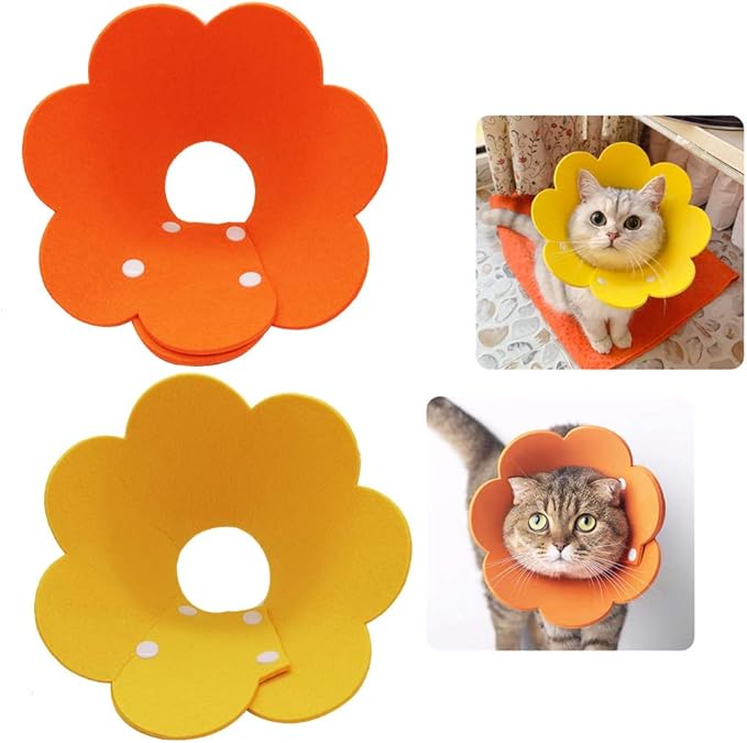 Adjustable Recovery Collar - Cute Flower Neck Cones After Surgery, Set of 2 E Collars for Kitten and Cats S Size (2 pcs)