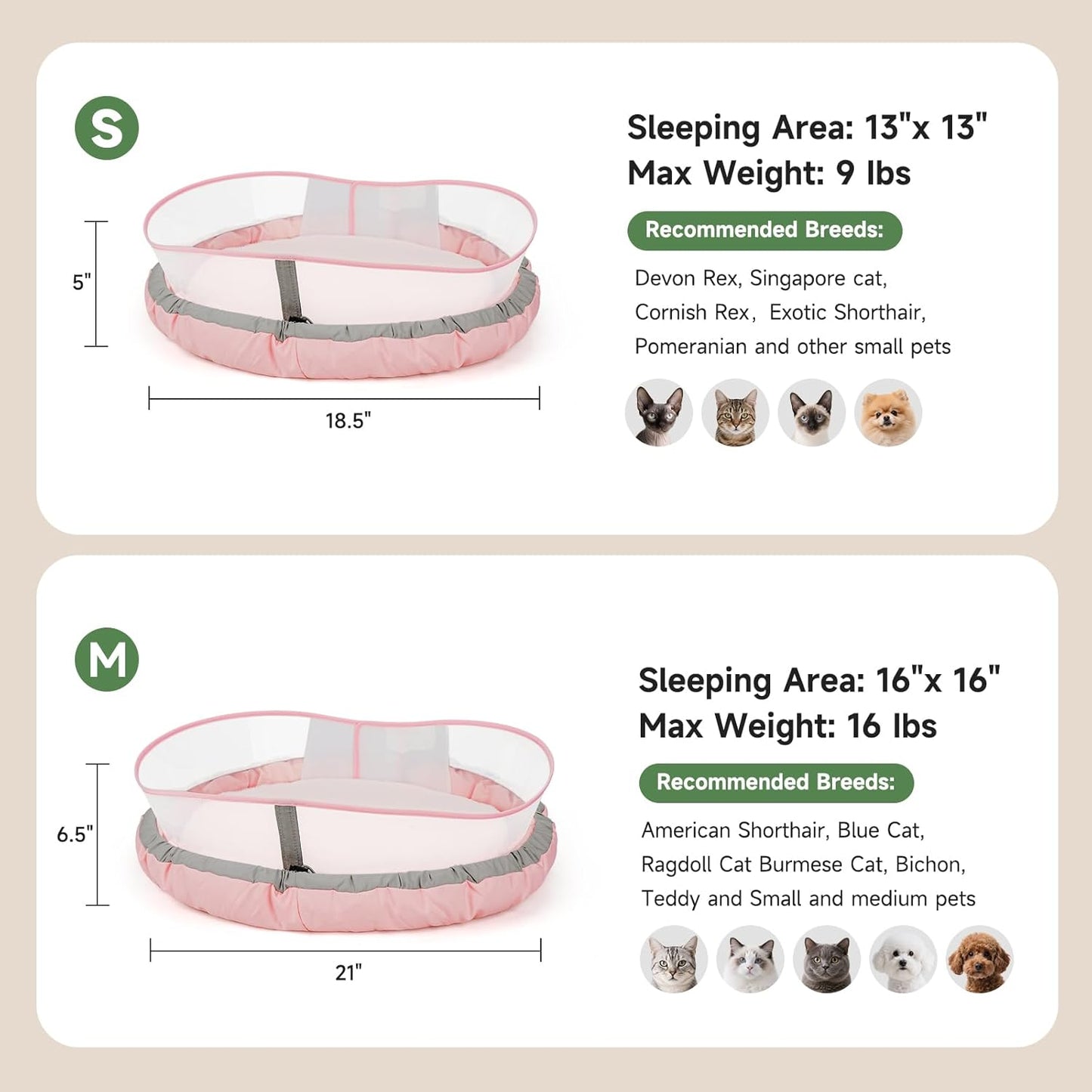 Cat Beds for Indoor Cats, Round Dog Bed for Small Dogs, Puppy, Kitten -Soft Plush Washable Cat Bed Calming with Protective Shield (Pink，18 Inches)