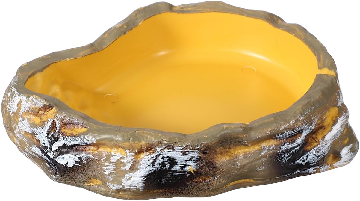 Reptile Food Bowl, Reptile Feeding Dish Corner Bowl Water Resin Rock Worm Feeder Dish m (7.1 in, Yellow), Intended for Lizards/o/Scaled Pet/Leopard o/Spiders