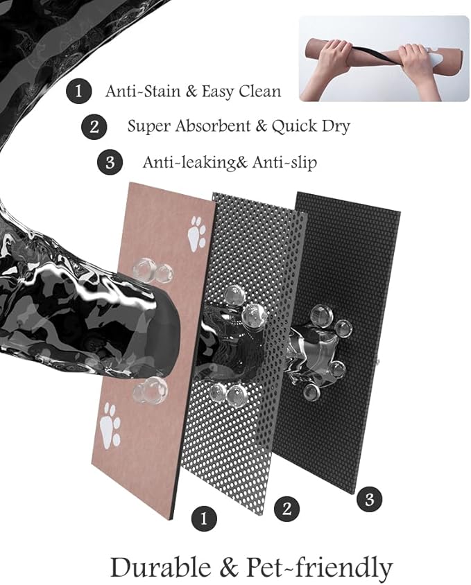 Pet Feeding Mat-Absorbent Dog Mat for Food and Water Bowl-No Stains Quick Dry Water Dispenser Mat-Dog Accessories Pet Supplies-Bowl for Messy Drinkers（Dusty Pink,12"x19"