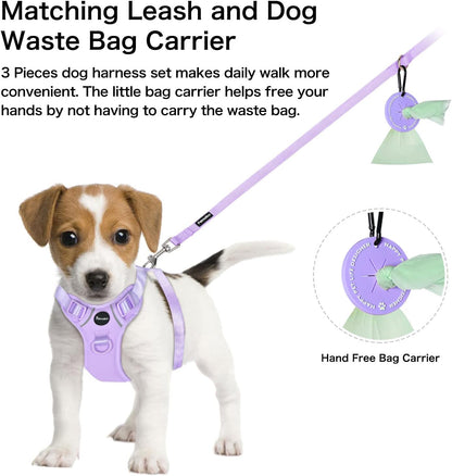 Petmolico Dog Harness for Small Dogs, Cute Harness Vest with Two Leash Clips and Soft Handle, Reflective Easy Walk Puppy Vest - Light Purple, X-Small