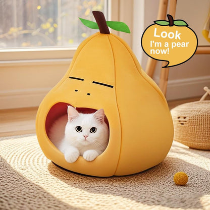 Cute Cat Beds for Indoor Cats, Small Dog Beds, Soft Washable Pet Beds for Kitten and Puppy, Funny Pear Cat Cave, 19 Inches