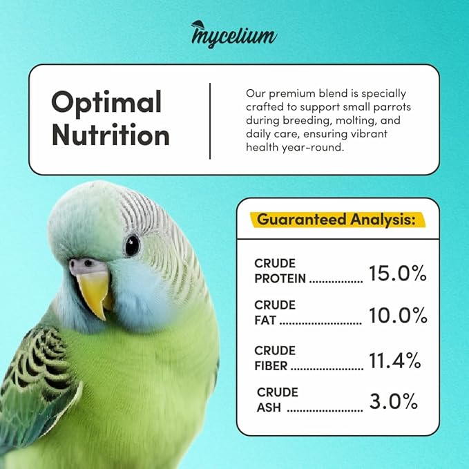 Mycelium Small Parrot Bird Seed | Safe & Clean Food with Corn, Buckwheat, Hulled Sunflower, Hemp Seeds & Millet | Supports Immunity & Digestive Health | Organic & Non-GMO 5 lb Bag