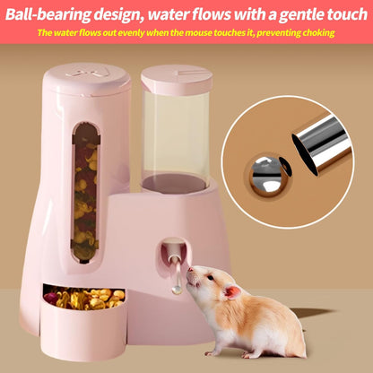 2-in-1 Hamster Water Bottle & Food Dispenser - Leak-Resistant Design for Glass/Wire Cages (120ml/4oz BPA-Free + Double Seal Nozzle) Dwarf Hamster & Mice Essentials (Pink, 6.3×5.1×4.31)