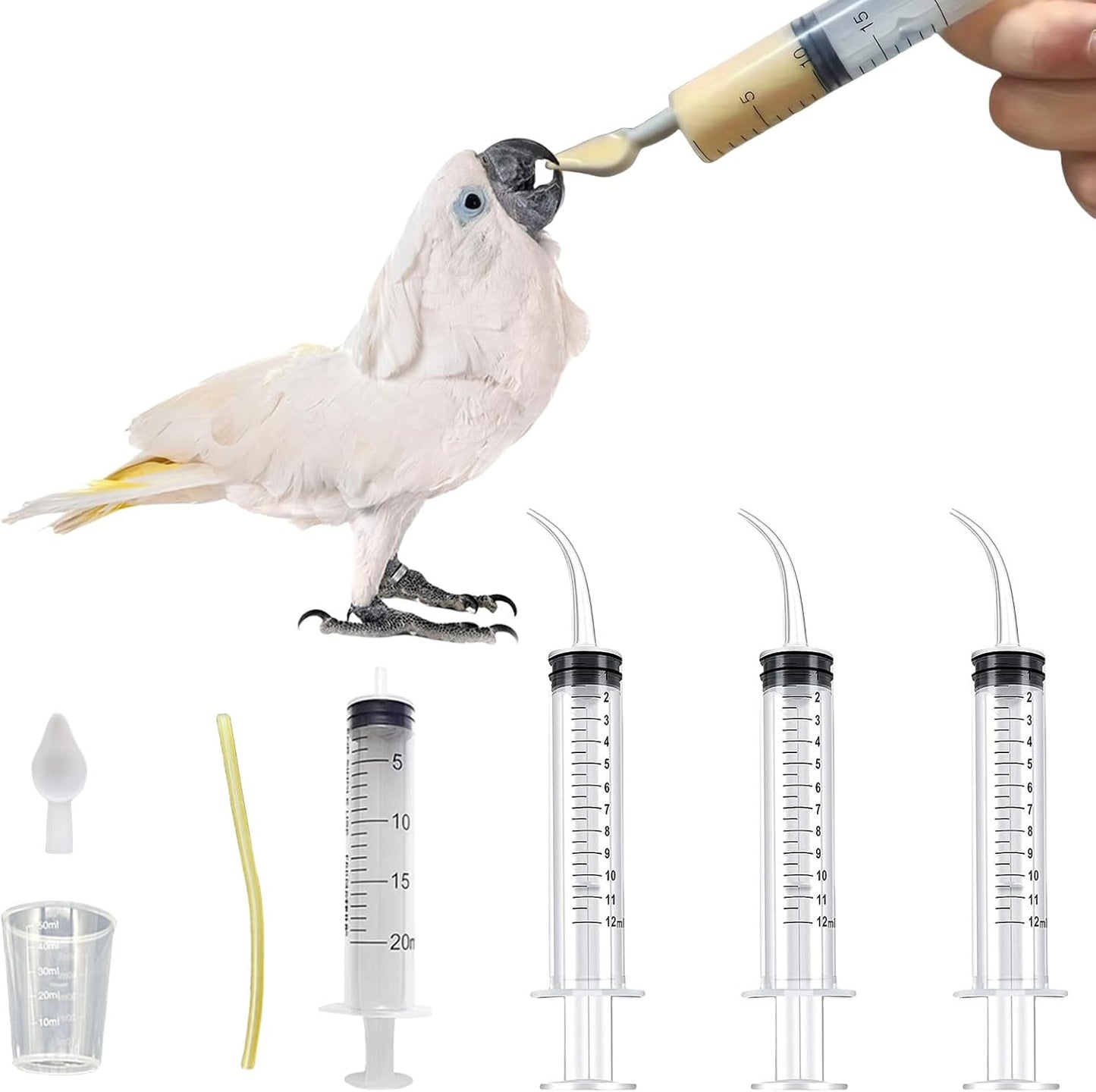Baby Bird Feeding Syringe Set, Pet Parrot Milk Feeding Syringe with Tubes, Parrot Feeding Feeder Measuring Tools for Feeding Pets Scientific Industrial Labs… (12ml +20ml syringe+50ml Measuring Cup)