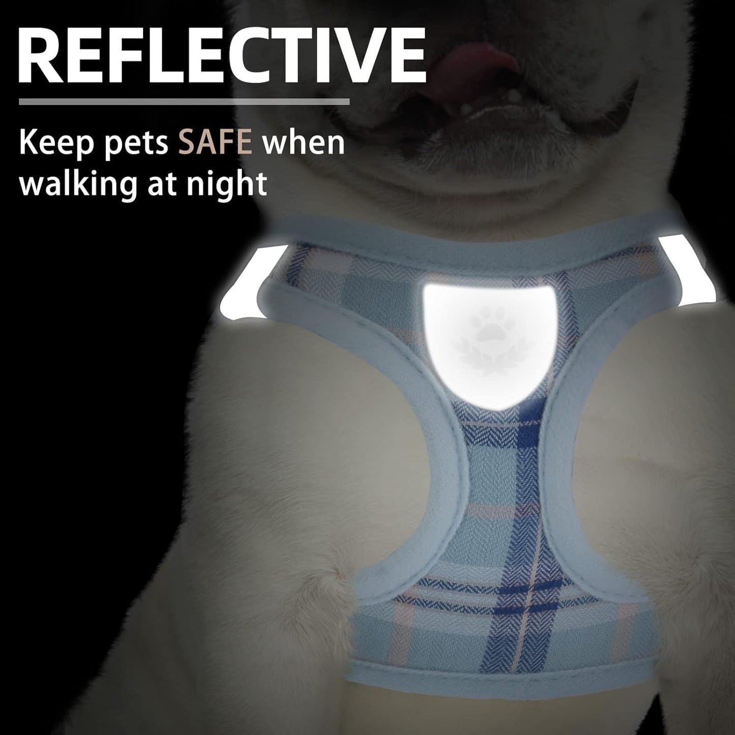 PUPTECK Adjustable Dog Harness Collar and Leash Set Step in No Pull Pet Harness for Small Medium Dogs Puppy and Cats Outdoor Walking Running, Soft Mesh Padded Reflective Vest Harnesses, Blue S