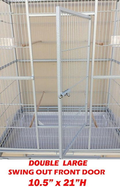 Extra Large Tall Wrought Iron Tight Bar Spacing Breeding Flight Canary Parakeet Cockatiel Lovebird Finch Metal Cage Side Nesting Box Doors with Removable Rolling Stand