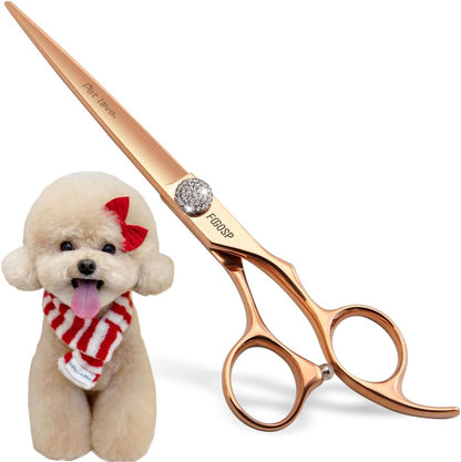 7'' Straight Dog Grooming Scissors Rose Gold Titanium Professional Pet Grooming Shears for Dogs Cat Japan 440C Right Handed Trimming Scissors for Teddy Shih Tzu (7,Straight)