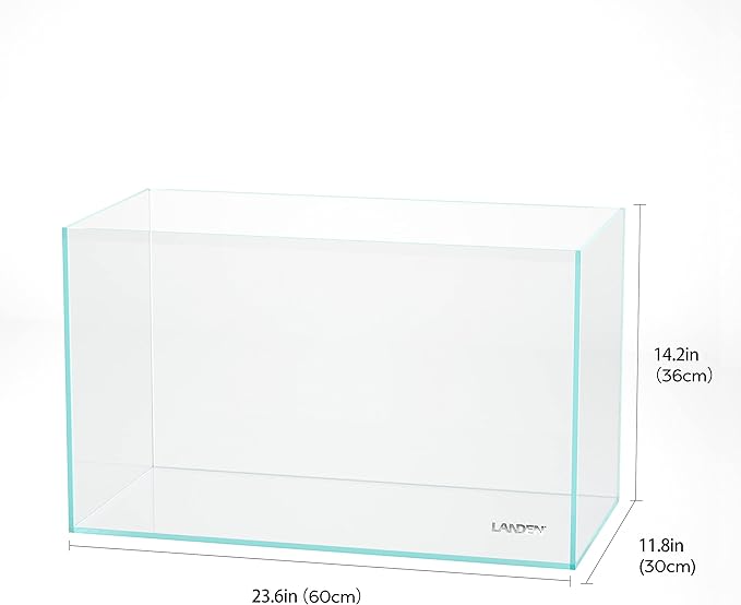 LANDEN 60P 16 Gallon Rimless Low Iron Aquarium Tank, 23.6" W × 11.8" D × 14.2" H (60cm x 30cm x 36cm) 6mm Thickness with Nano Foam Leveling Mat