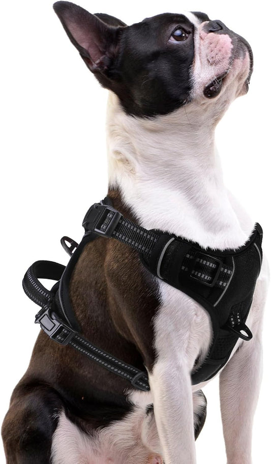 PUPTECK No Pull Dog Harness Small Sized, Adjustable Reflective Dog Harness with Handle Easy Control, Comfortable Soft Padded Pet Vest Harness for Small Dogs, Black S
