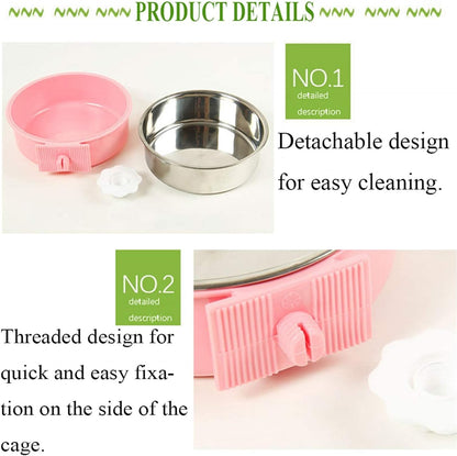 kathson Crate Dog Bowl, Removable Stainless Steel Hanging Pet Cage Bowl Food & Water Feeder Coop Cup for Cat, Puppy, Birds, Rats, Guinea Pigs (3 PCS, Size: L, Blue, Green, Pink)