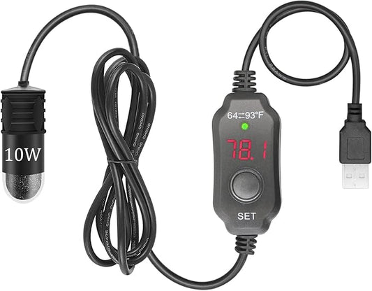 Adjustable Mini Aquarium Heater 0.5/1/2/3 Gallon Submersible Small Fish Tank Heater 10W/20W/30W Digital Display Thermostat External Temperature Controller