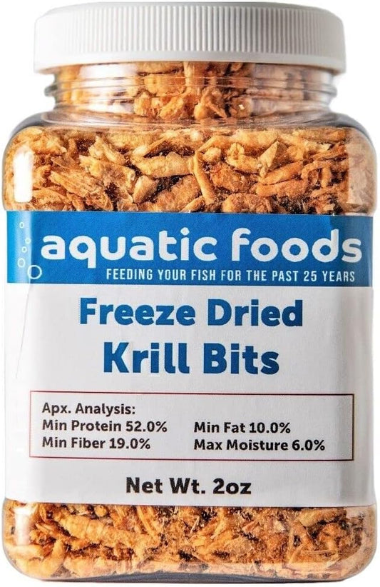 Krill Bits -Freeze Dried Floating Arctic Krill Bits, High in Natural Astaxanthin for Color for All Tropical Fish, Koi, Turtles, Reptiles, Rodents, Cats…2oz Small Jar