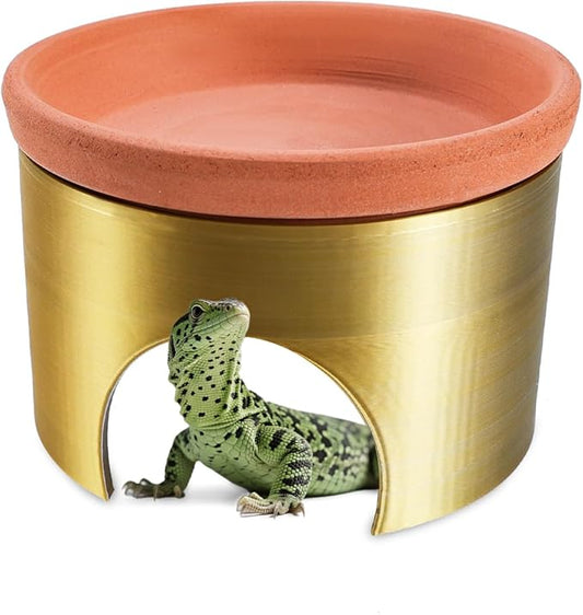Reptile Water Bowl with Cooling System, Terracotta and 3D Printed Plastic, Climbing Pet Habitat for Lizards and Small Reptiles Shelter