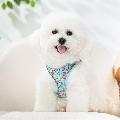 Step in Dog Harness No Pull Dinosaur Adjustable Soft Mesh Padded Reflective Pet Vest Harness and Leash Set for Small Medium Dogs