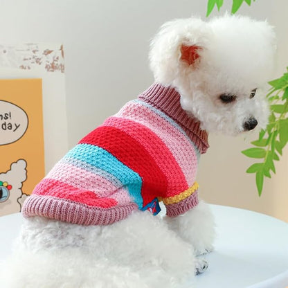 Rainbow Puppy Sweater for Small Dog Pullover Knitted Dog Sweatshirt Cable Cat Knitwear Warm Pet Clothes for Kitten Chihuahua Yorkie Toy Poodle (Rainbow, Large)