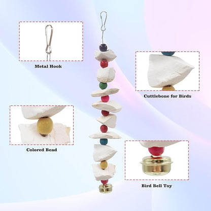 2 Pack Bird Toys with Cuttlebone, Parakeet Toys, Bird Beak Grinding Stone, Cage Accessories for Parakeets, Cuttlefish Bone for Budgies, Cockatiels, Lovebirds, Quakers, Small to Medium