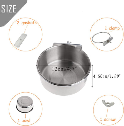 PINVNBY Stainless Steel Bowls for Birds,Parrot Feeding Dish Cups Parakeet Food Water Dishes with Clamp Holder Perches for Cockatiel Budgies Macaw Small Animal Chinchilla(5 Pack)