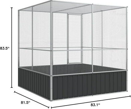 Steel Aviary Silver, Steel Bird Cage, Outdoor Aviary Parrot Cage Wide Flight Metal Birdcage, 83.1"x81.5"x83.5" Steel,-112