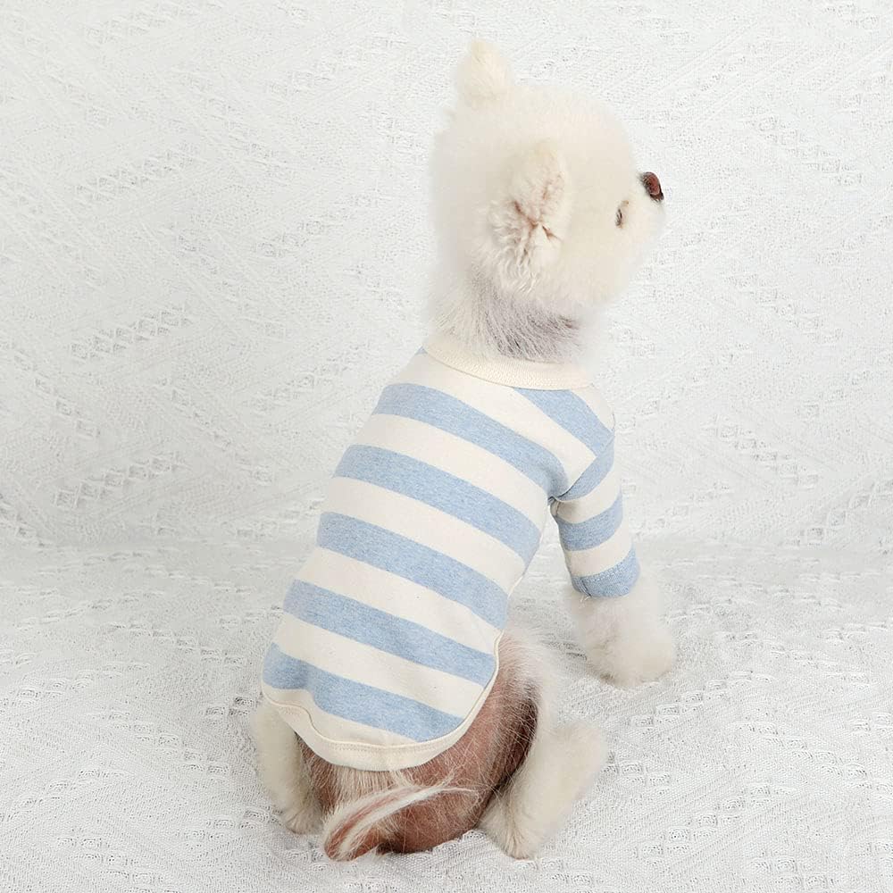 Dog Cotton Shirts for Small and Large Dogs Rugby Striped T-Shirts Soft Breathable Dog Shirt pet Clothes (Medium, Ivory/Blue)