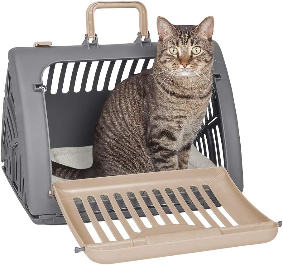 SportPet Designs Foldable Travel Cat Carrier - Front Door Plastic Collapsible Carrier Collection, Waterproof Bed