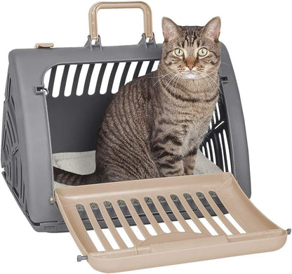 SportPet Designs Foldable Travel Cat Carrier - Front Door Plastic Collapsible Carrier Collection, Waterproof Bed