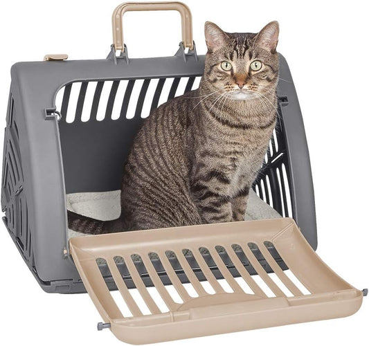 SportPet Designs Foldable Travel Cat Carrier - Front Door Plastic Collapsible Carrier Collection, Waterproof Bed