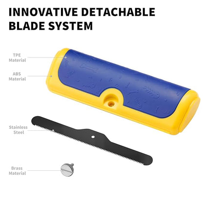 Cat & Dog Deshedding Brush – Blue_Yellow Pet Hair Remover Comb for Shedding, Dual-Tone Handle, Effective Grooming Tool for Long & Short Hair