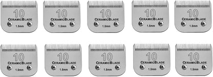 10 Pack Detachable Pet Dog Grooming Clipper Ceramic Blade Sets,Compatible with Andis Size 10 Cut Length 1/16"(1.5mm),Compatible with andis/Oster A5/Wahl 10KM Series Clippers