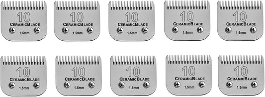 10 Pack Detachable Pet Dog Grooming Clipper Ceramic Blade Sets,Compatible with Andis Size 10 Cut Length 1/16"(1.5mm),Compatible with andis/Oster A5/Wahl 10KM Series Clippers