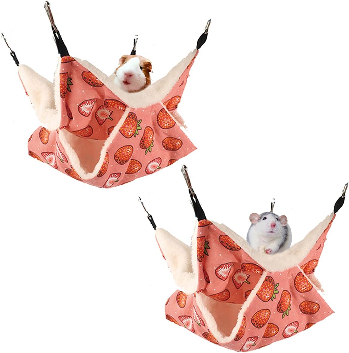 LEFTSTARER Pet Small Animal Hanging Hammock Ferret Bunkbed Hammock Cage Toy for Hamster Rat Sugar Glider Parrot Guinea Pig Hideout Play Sleep (Strawberry X 2pcs)
