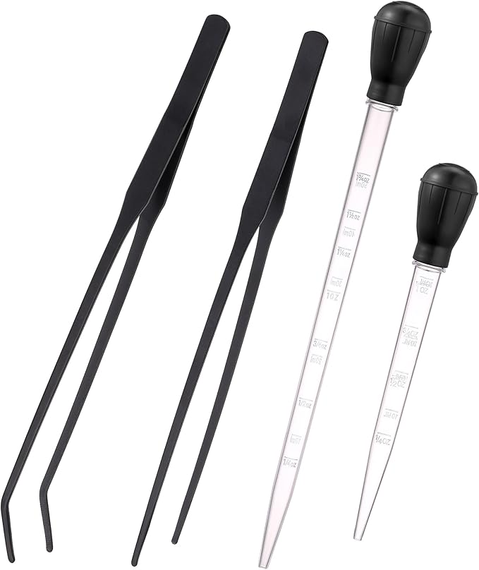 4 in 1 Aquarium Coral Feeder Kit, 2pcs Coral Feeder, with 2pcs Feeding Long Tweezers for Aquarium Marine Fish Reef Aquatic Plant Spider Snake Lizard (Black)