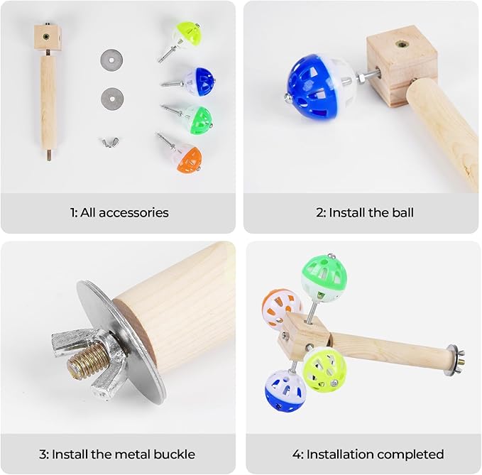 Bird Stand Perch Toy with Rotating Balls, Bird Toys for Parakeets, Ideal for Parakeets, Cockatiels & Lovebirds (NOT for Too Small BIRDCAGES - Avoid Unwanted Returns)(1PCS)