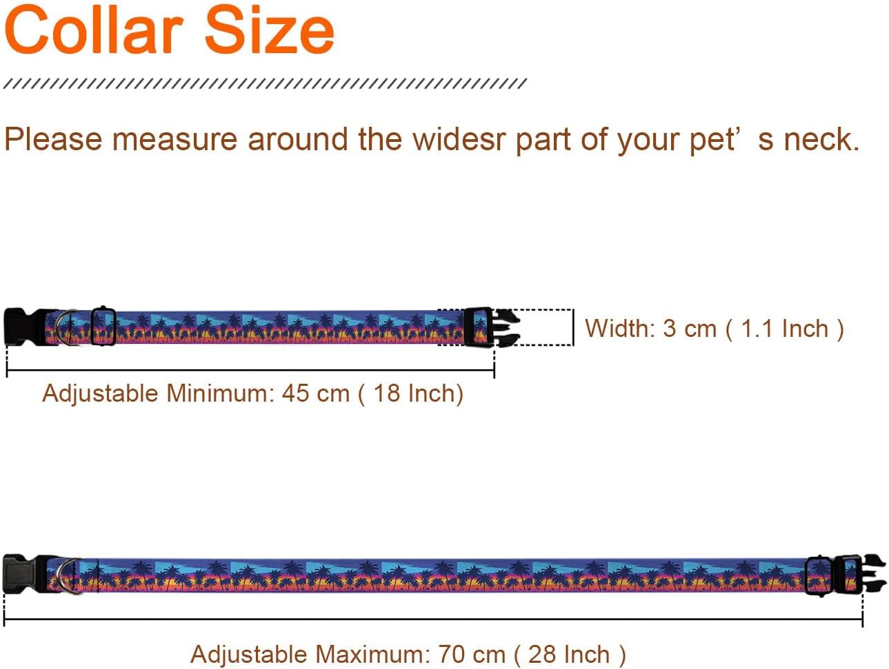 Palm Tree Beach Sunset Red Blue Dog Collar Cat Big Neck Collars Soft for Small Extra Large Heavy Duty Pet Dogs