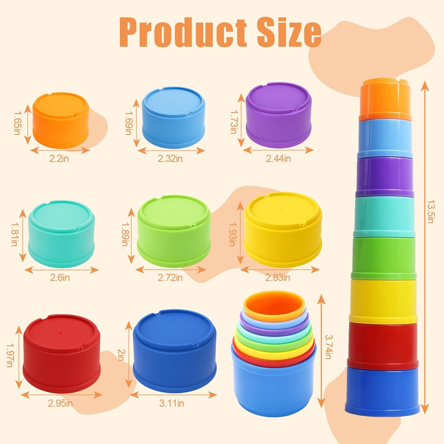 8 Pcs Stacking Cups for Rabbits,Nesting Rabbit Toys of Different Sizes,Bunny Stacking Cups for Hiding Food and Playing,Guinea Pig Stacking Cups (Rainbow)