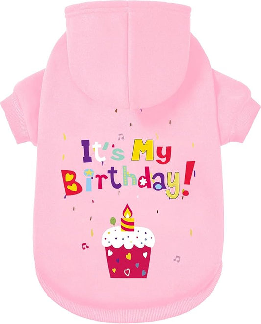 GreenJoy Dog Sweater Dog Hoodie Cold Weather Coat Hooded Sweatshirt for Puppies,Cats, Small Medium Large Dogs (Pink(It's My Birthday), X-Small)