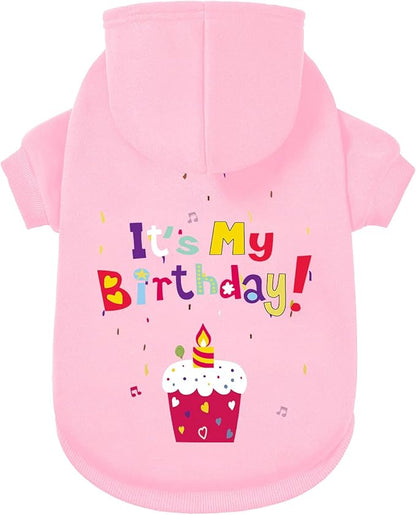 GreenJoy Dog Sweater Dog Hoodie Cold Weather Coat Hooded Sweatshirt for Puppies,Cats, Small Medium Large Dogs (Pink(It's My Birthday), Small)