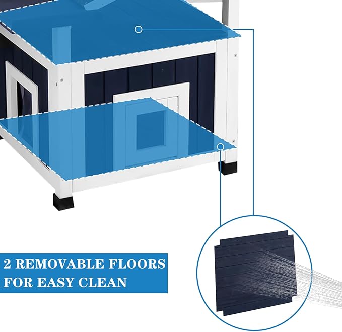 4 Tiers Outdoor Cat House Weatherproof Cat Tree Tower 45.1" H Feral Cat Shelter Outside Enclosure Multi-Level Play Zones Waterproof Roof 2 Escape Doors, 2 Removable Floors for Multiple Cats