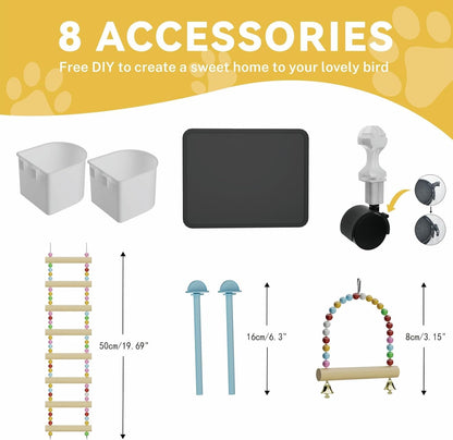 Medium Flight Bird Cage, Black Parakeet Cages with Rolling Stand & Wheels, Wide Birdcage for Parrots Cockatiels Conure Budgie Canary Finch Lovebird