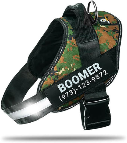 Personalized No-Pull Dog Harness with Name Patch, Adjustable, Reflective, Padded, Heavy Duty Pet Vest to Prevent Tugging, Pulling, or Choking, Training and Walking, Military Green, XL